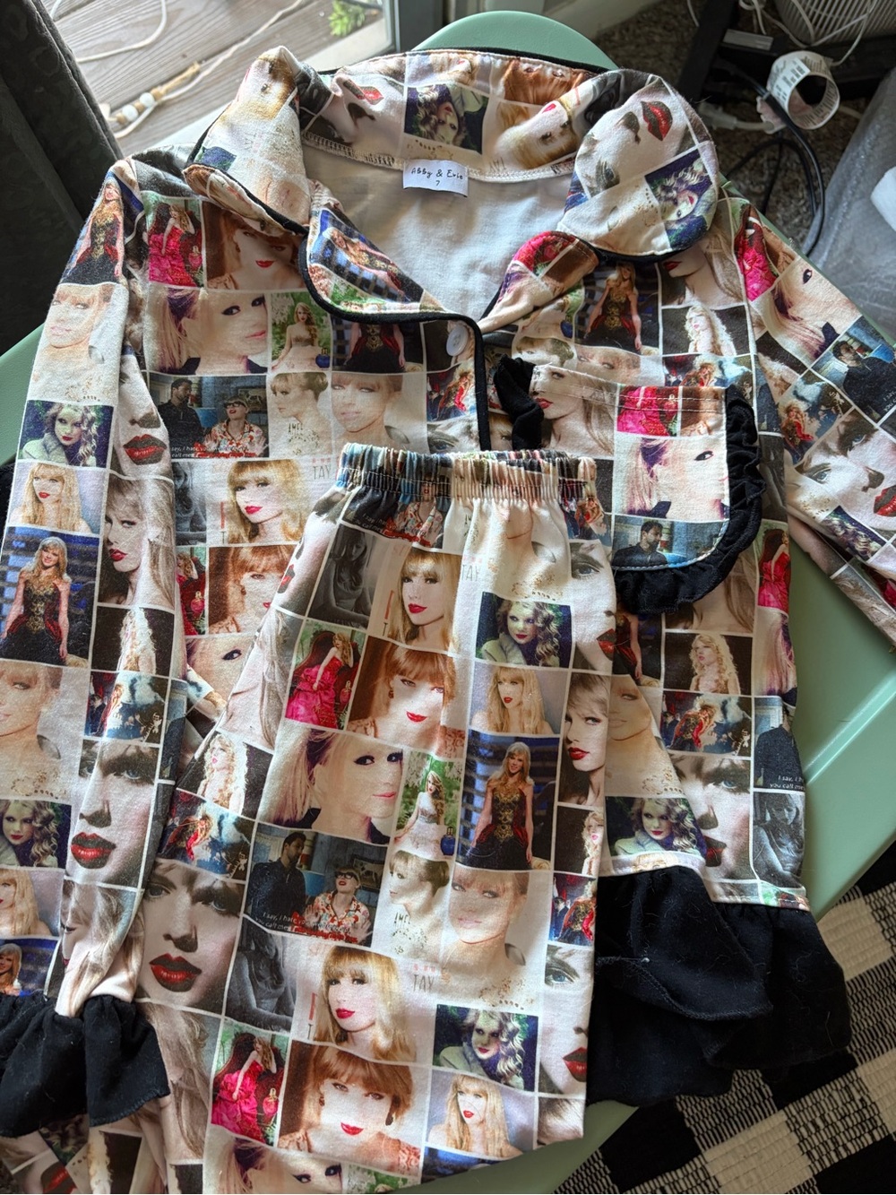 Kids Pajama Set - Taylor swift cream with Black Trim